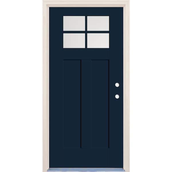 Builders Choice 36 in. x 80 in. Left-Hand 4-Lite Clear Glass Indigo Painted Fiberglass Prehung Front Door with 6-9/16 in. Frame