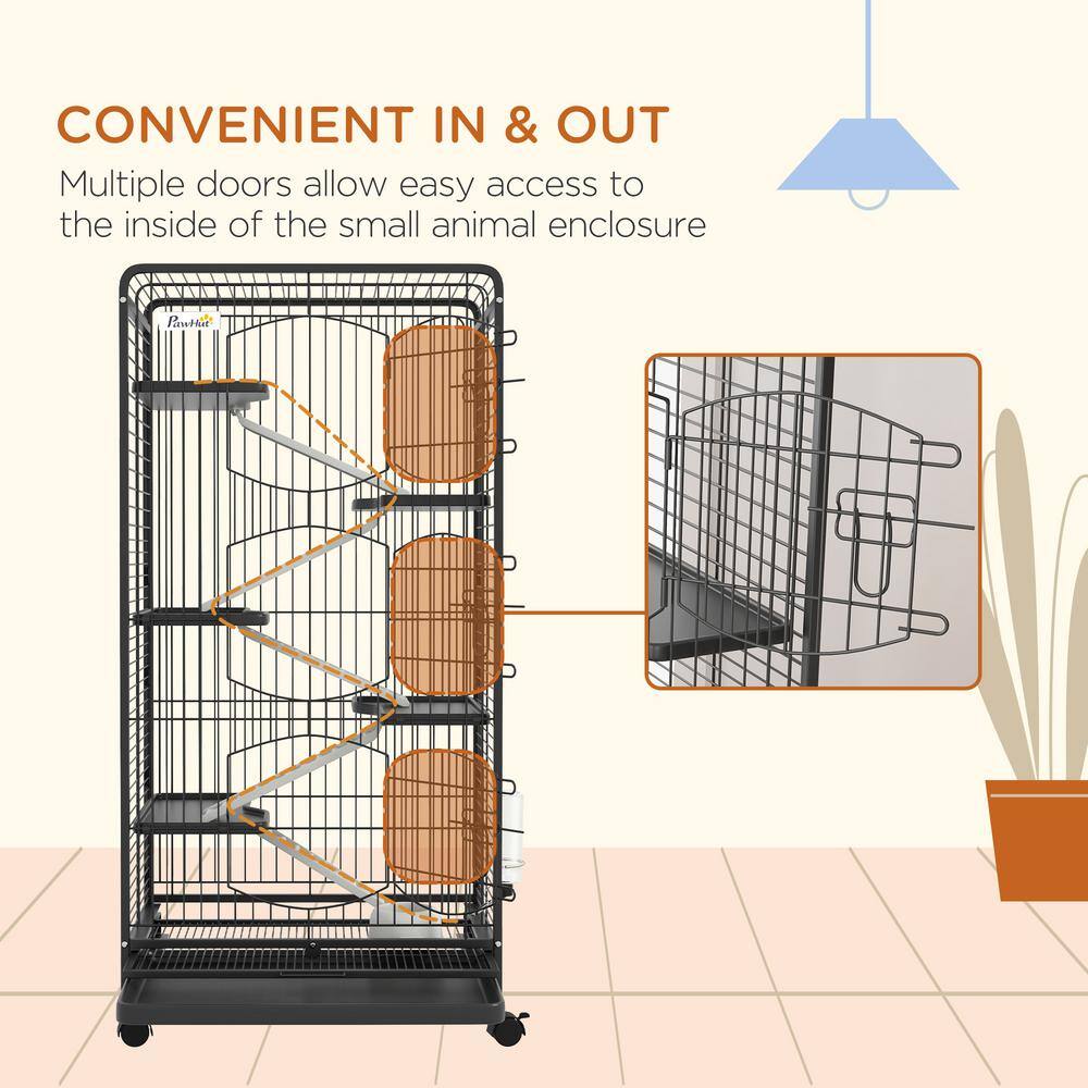 PawHut Black 6-Level Small Animal Cage with Ramps
