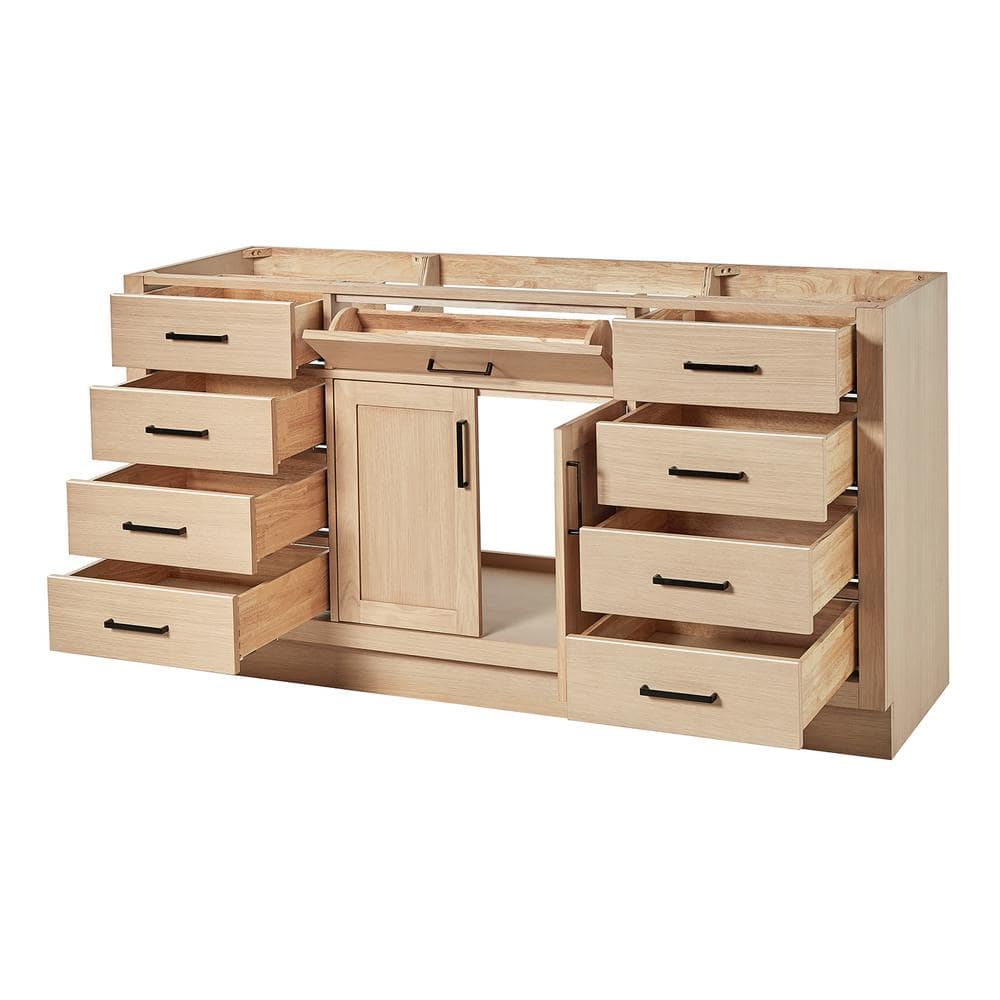 Hepburn 66" Medium Oak Freestanding Bathroom Vanity Base with Black Hardware