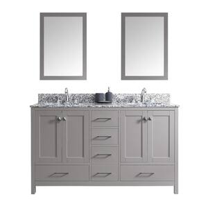 Caroline Madison 60 in. W Bath Vanity in C. Gray with Granite Vanity Top in Arctic White with Rnd. Basin and Mirror