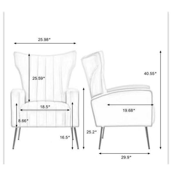 Gray Metal Frame Modern Gold Leg Arm Accent Chair With Velvet