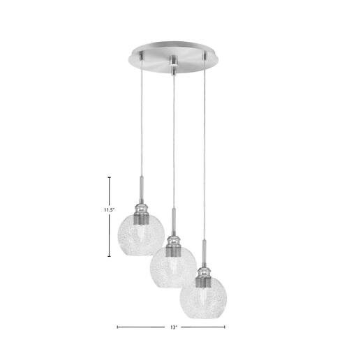 Albany 60-Watt 13 in. 3-Light Brushed Nickel Cord Pendant Light Smoke Bubble Glass Shade Lighting