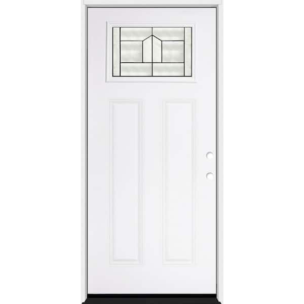 Reliant 36 in. x 80 in. Left-Handed 1/4 Toplite Aspen Decorative Glass Primed White Fiberglass Front Door Slab