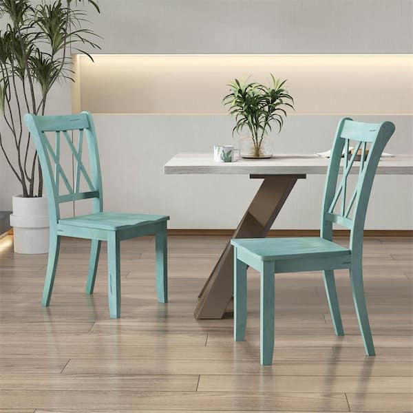 Mint Green Wood Dining Chair Cross Back Dining Room Side Chair Home Kitchen Set of 2