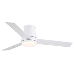 48 in. Integrated LED Indoor White Flush Mount Ceiling Fan Lighting with 3 Plywood Blades for Mediu Room