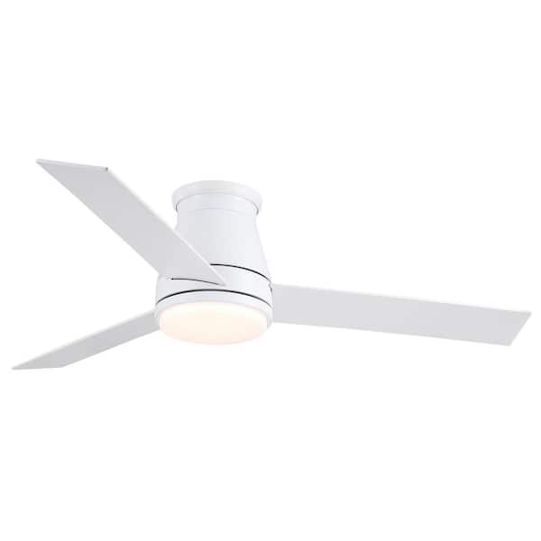 48 in. Integrated LED Indoor White Flush Mount Ceiling Fan Lighting with 3 Plywood Blades for Mediu Room