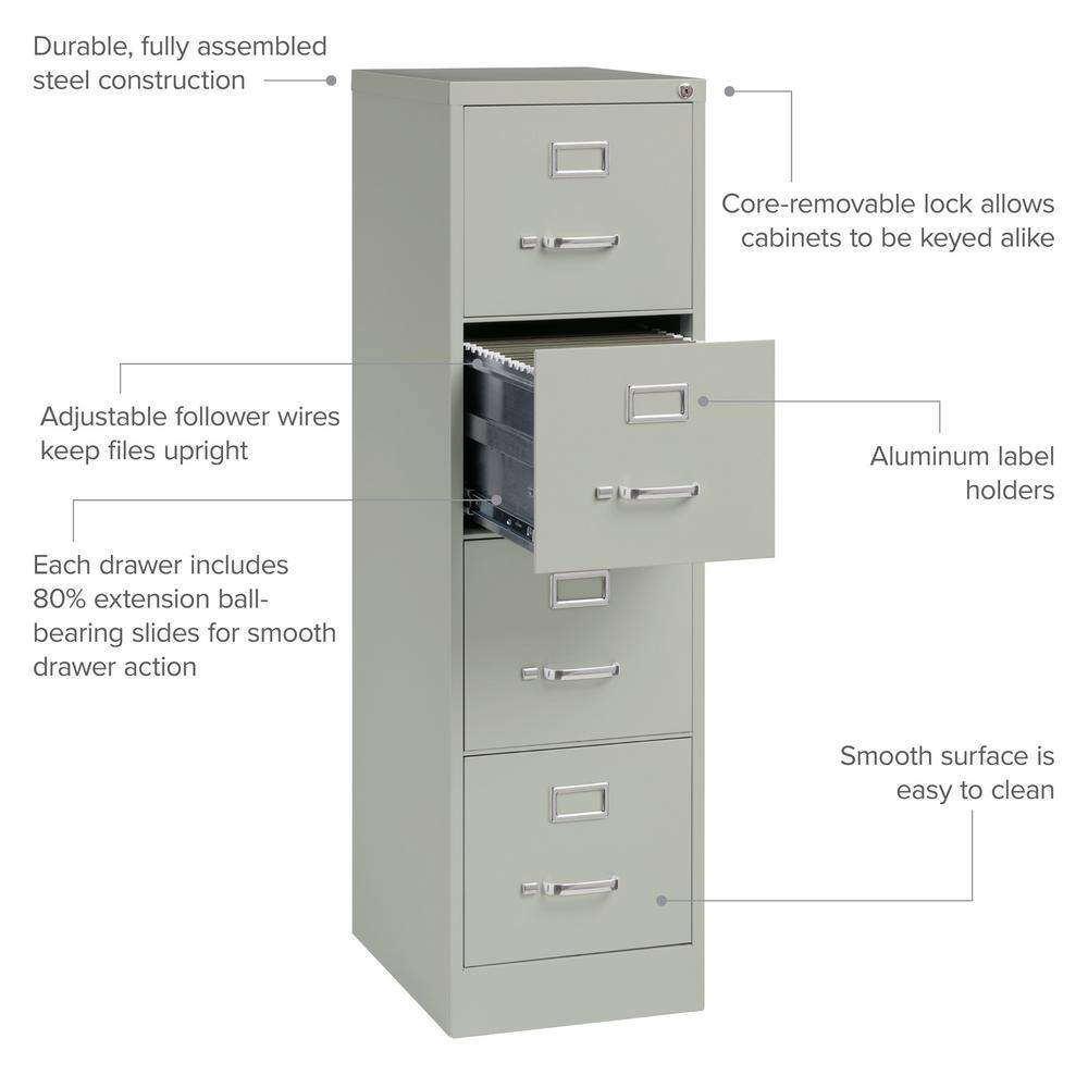 Light Gray Metal 4-Drawer Lockable Vertical File Cabinet