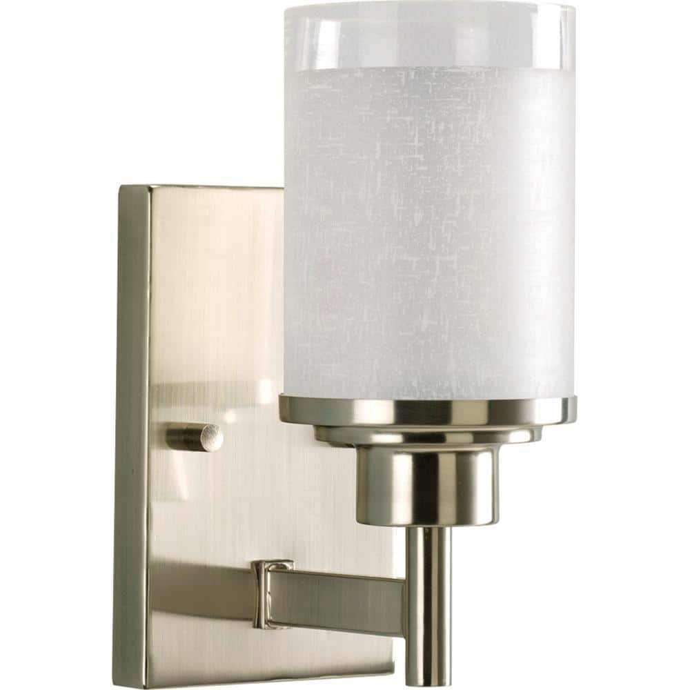 Alexa Collection 1-Light Brushed Nickel Etched Linen With Clear Edge Glass 