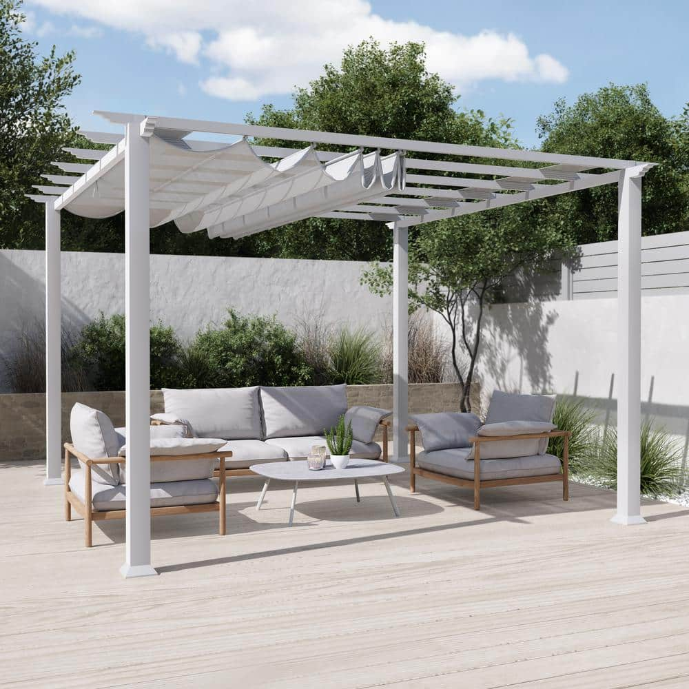 Paragon Outdoor Florence 11 ft. x 11 ft. Aluminum Pergola in White Finish  and White Canopy PR11WTW - The Home Depot