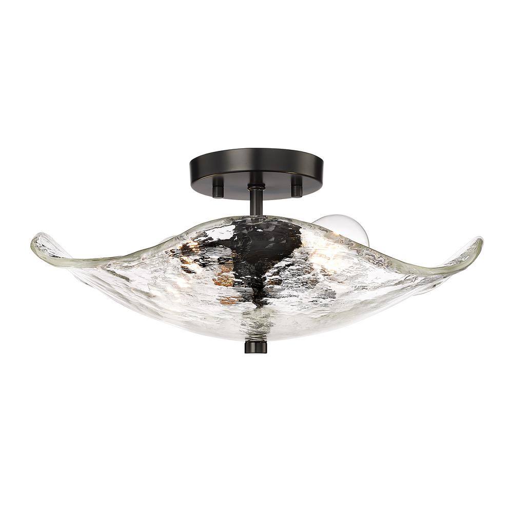 Matte Black Glass Semi-Flush Mount Light Fixture