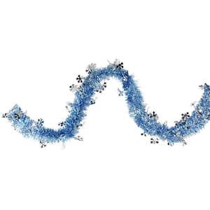 12 ft. Unlit Blue with Silver Snowflakes Christmas Tinsel Garland