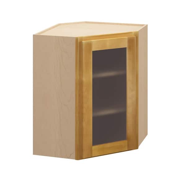 Aberdeen Recessed 24 in. W x 30 in. H x 12 in. D in Caramel Plywood Assembled Frosted Glass Wall Corner Diagonal