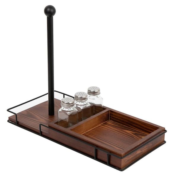Countertop Brown 3-Shaker Spice and Paper Towel Caddy Rustic Space-Saving Napkin Dispenser Kitchen Organizer