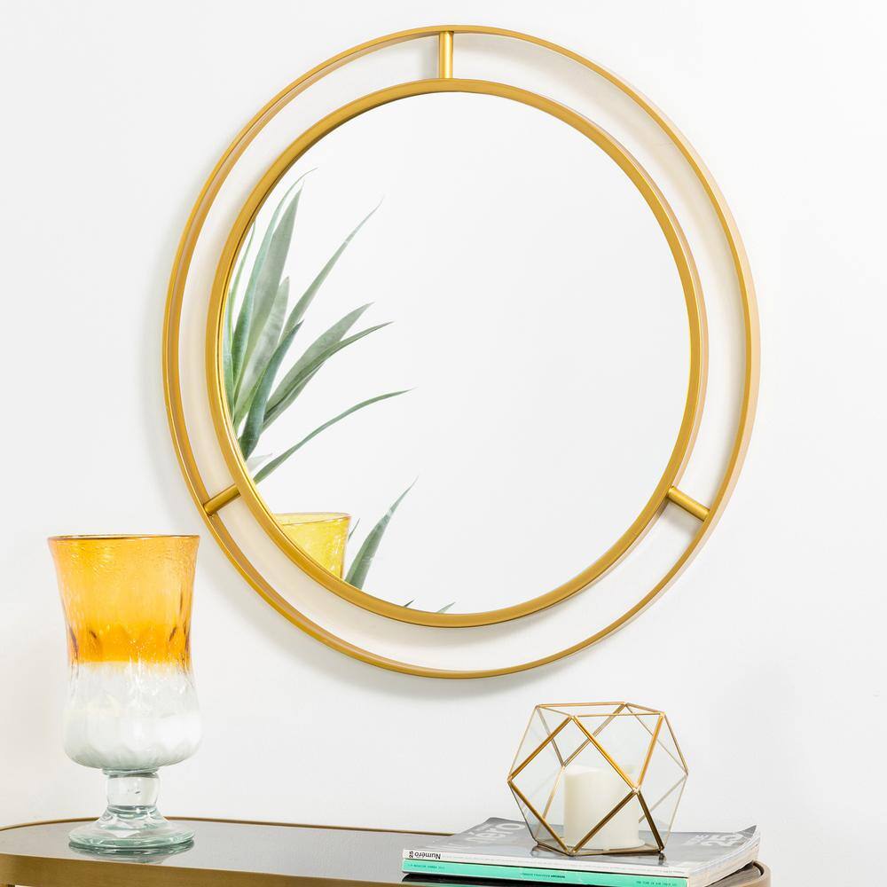 Deluxe Round Gold & Silver Iron Frame 24" Wall Mirror