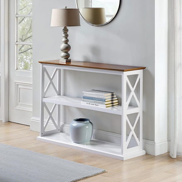 Convenience Concepts Coventry 42 in. L Driftwood/White Rectangle Wood Console Table with Shelves