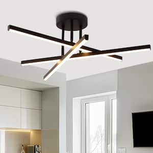 Black LED Chandelier 3-Light Modern Semi Flush Mount Ceiling Light 3000K Sputnik Light for Living Room Bedroom Foyer