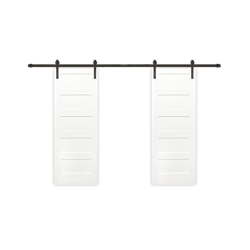 60 in. x 80 in. Bi-Parting Shaker 5-Panel Solid Core Primed Pine Sliding Barn Door with Bronze Hardware Kit price history on PriceWatchPro