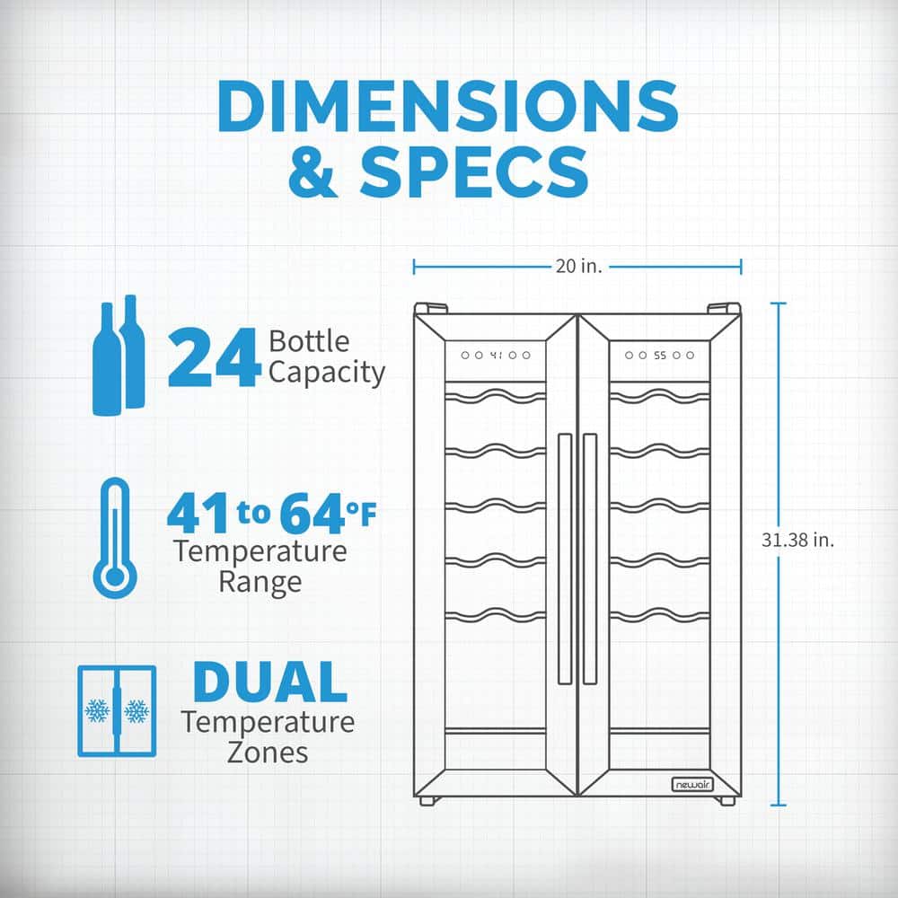 Newair 24-Bottle Stainless Steel Dual Zone Wine Fridge