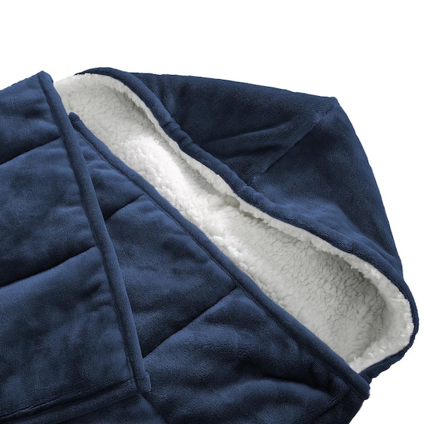 PUR SERENITY Navy Hooded 10 lbs.Weighted Throw Blanket HOODWBNAV