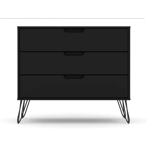 Luxor Black 3-Drawer 35.24 in. Mid-Century Modern Chest of Drawers