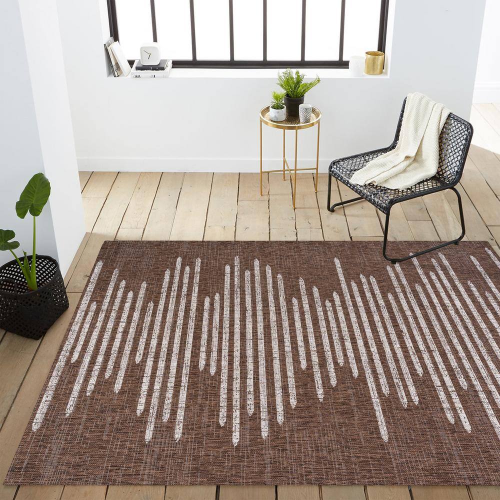 Brown and Beige 8' x 10' Synthetic Stripe Area Rug