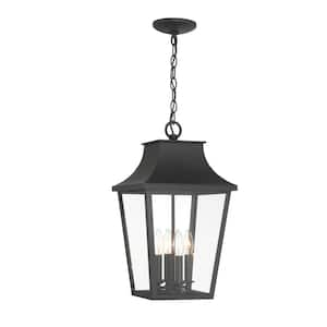 Altimeter 19.75 in 4-Light Sand Black Dimmable Indoor/Outdoor Pendant Light with Clear Glass Shades and No Bulb Included