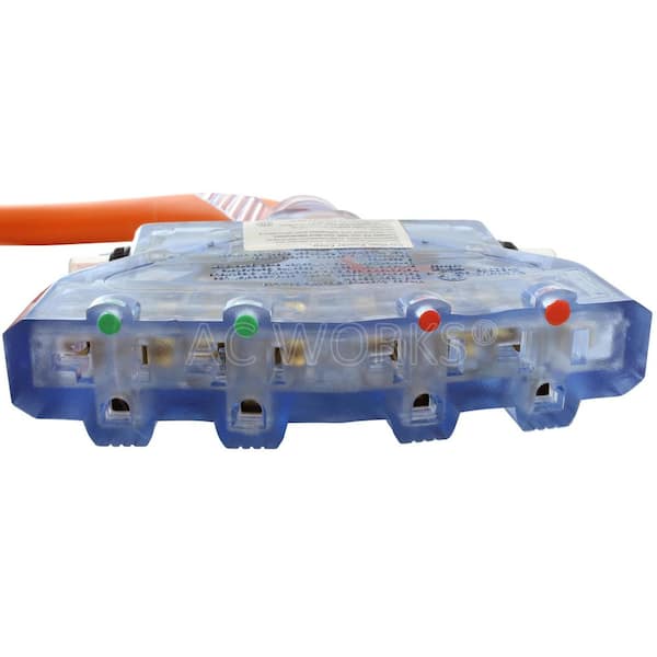 AC WORKS 25 ft. L14-30P 30 Amp 4-Prong Locking Plug to (4) Home