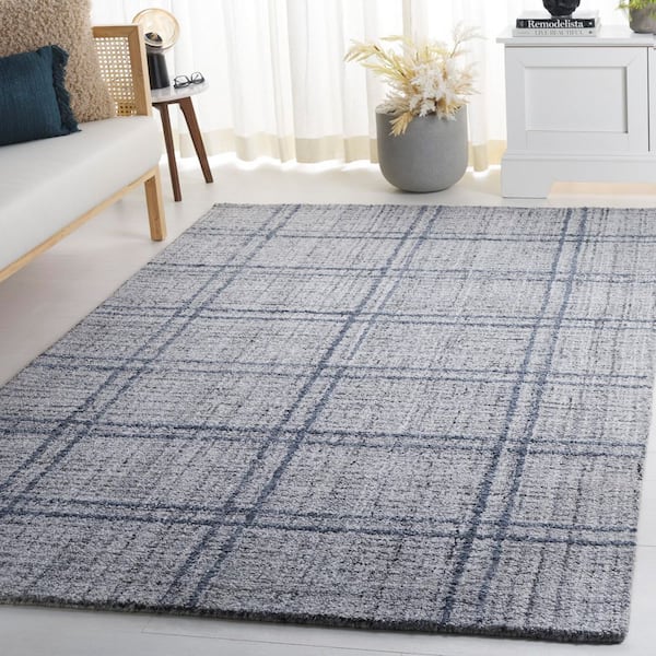 Abstract 6 ft. x 9 ft. Dark Gray Geometric Plaid Area Rug