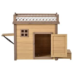 Outdoor Indoor 31.5 in. W Wooden Puppy Dog House with Plant Stand and Feeder