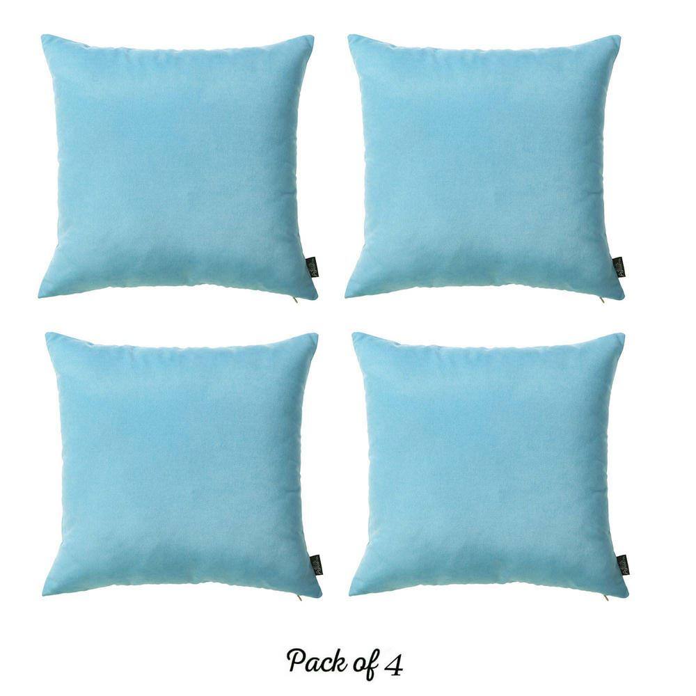Sky Blue Polyester Euro Square Pillow Covers Set of 4