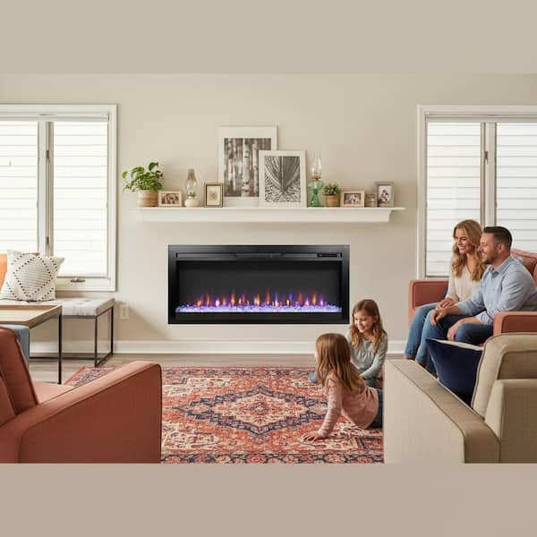 44 in. 1400-Watt Black 5000 BTU Recessed Electric Fireplace Utility Convection Infrared Space Heater with Remote