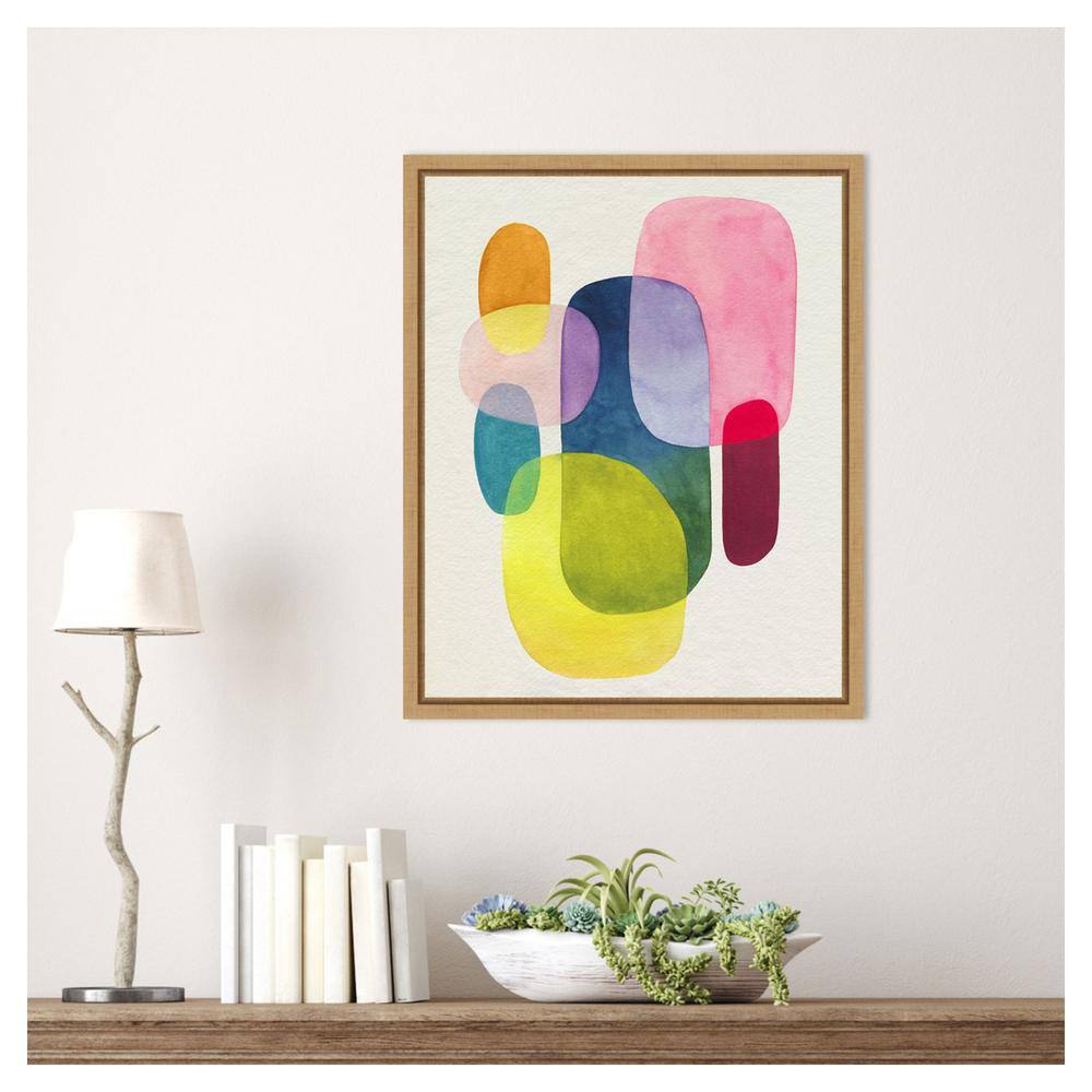 Sunlit Spectrum I Abstract Watercolor Canvas with Maple Frame