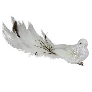 8 in. White Glittered Clip On Bird Christmas Ornament