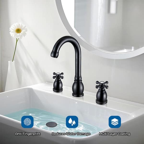 Double Handles 8 in. Widespread Bathroom Faucet 3-Hole Sink Faucet with Pop-Up Drain in Oil Rubbed Bronze