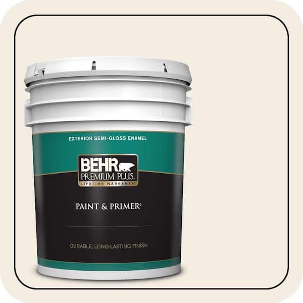 BEHR PREMIUM PLUS 5 gal. #PPU5-09 Bleached Linen Semi-Gloss Enamel Exterior Paint & Primer