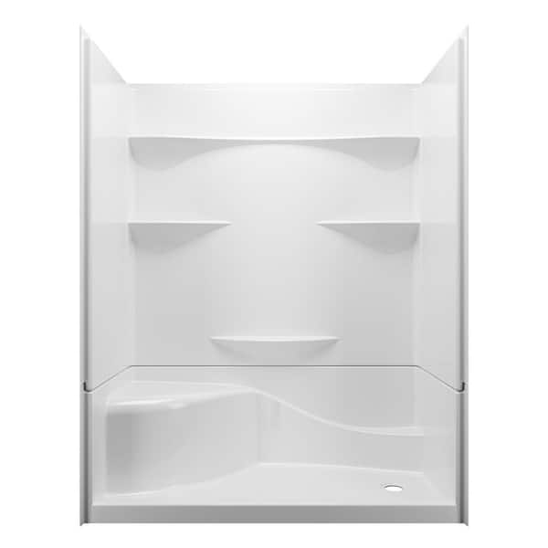 Coronado Acrylx 60 in. x 30 in. Single Threshold Right Drain Shower Kit in White with Bench with Door in Dark Bronze