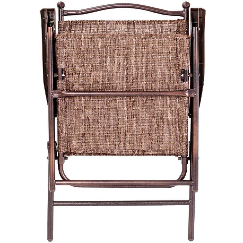 Brown Steel Frame Folding Patio Chairs Set of 2