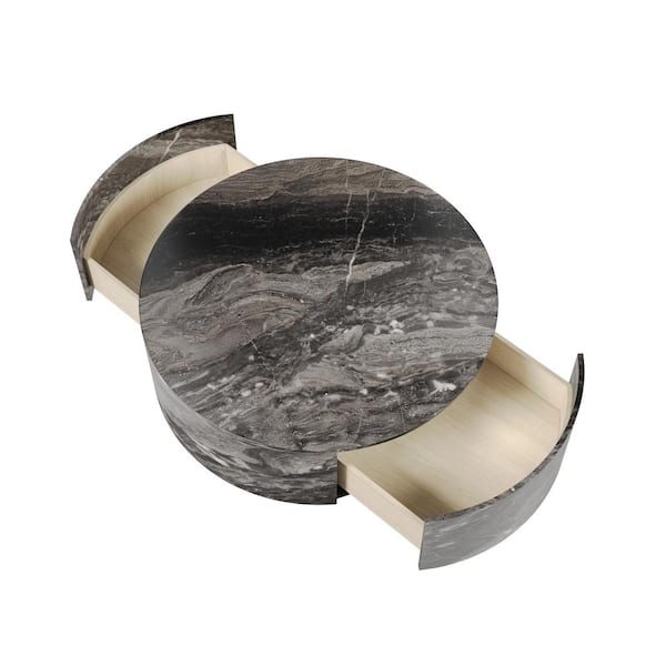 Magic Home 33 in. Modern Brown Round Wood Round Coffee Table Center Table with 2-Drawers for Living Room, Fully Assembled MH-CT-007C