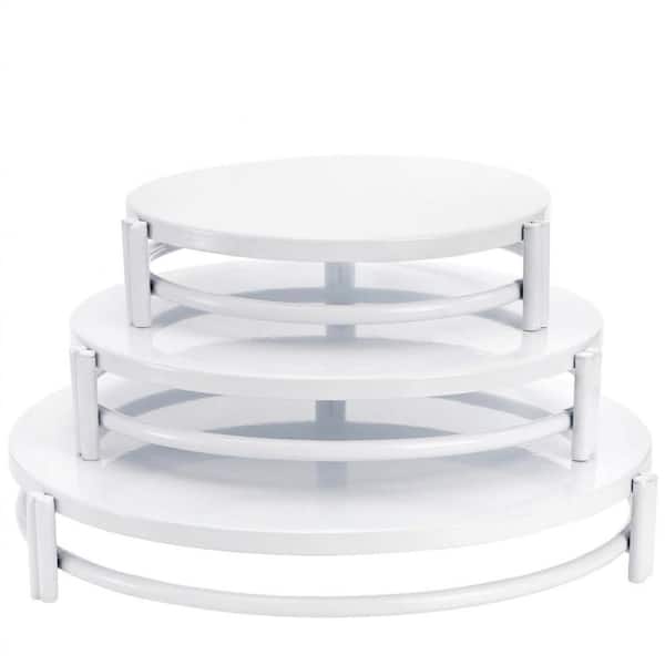 3-Piece White Metal Cake Stand Set with 7.8, 9.8, and 11.8 Inch Diameter Tiers for Dessert and Party