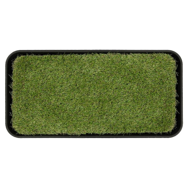Ottomanson Pet Training Collection Non-Slip Easy Clean Indoor/Outdoor Tray with Reusable Grass Pad, 15 in. x 30 in., Green