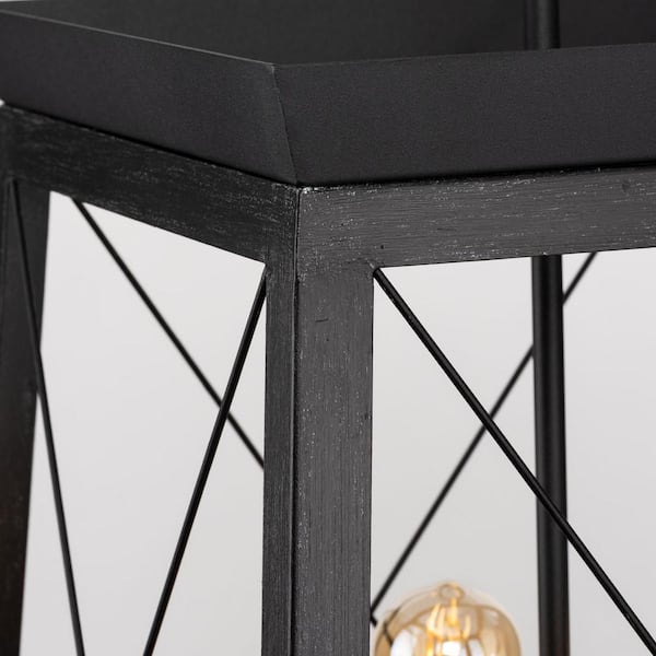 Briarwood 21 in. 4-Light Textured Black Farmhouse Foyer Chandelier with Painted Ceruse Black Oak Frame