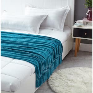 Susanna Teal Chenille Polyester 50 in. x 60 in. Throw Blanket