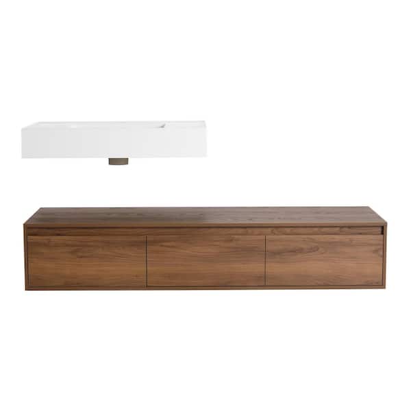 60 in. Wall-Mounted Single Brown Ebony Bath Vanity with White Resin Top Assembled