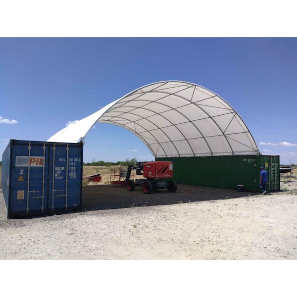 Outdoor Patio Steel Frame 20 ft. W x 40 ft. L Shipping Container Canopy Shelter, 18 oz. PE, White