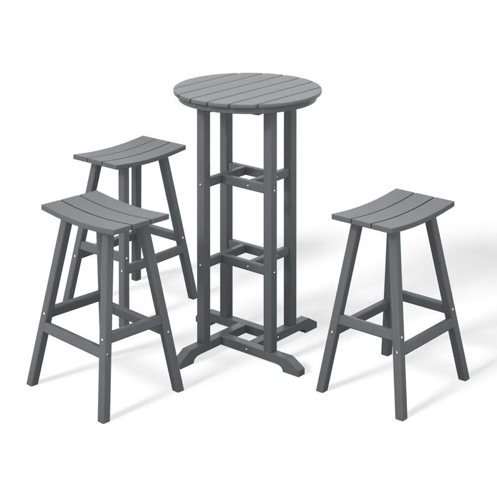 Laguna 4-Piece HDPE Weather Resistant Outdoor Patio Bar Height Bistro Set with Saddle Seat Barstools, Gray price history on PriceWatchPro