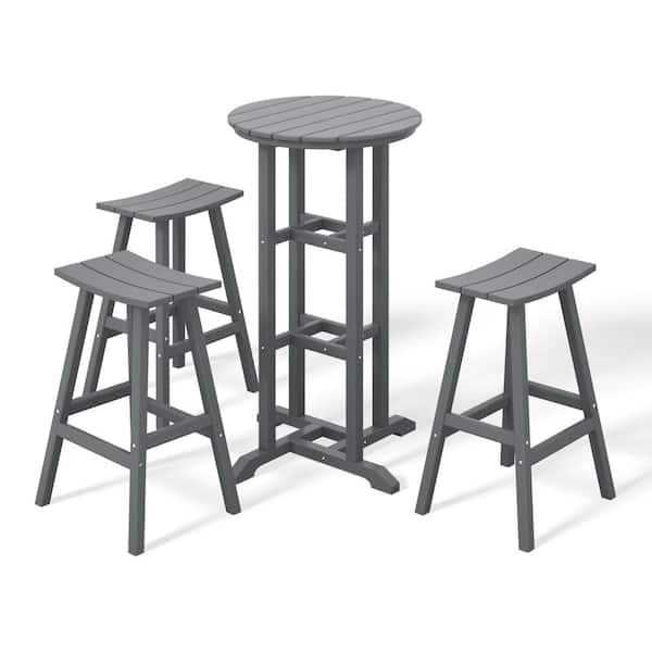WESTIN OUTDOOR Laguna 4-Piece HDPE Weather Resistant Outdoor Patio Bar Height Bistro Set with Saddle Seat Barstools, Gray