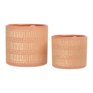 Stoneware Pots with Gold Pattern in Terracotta (Set of 2)