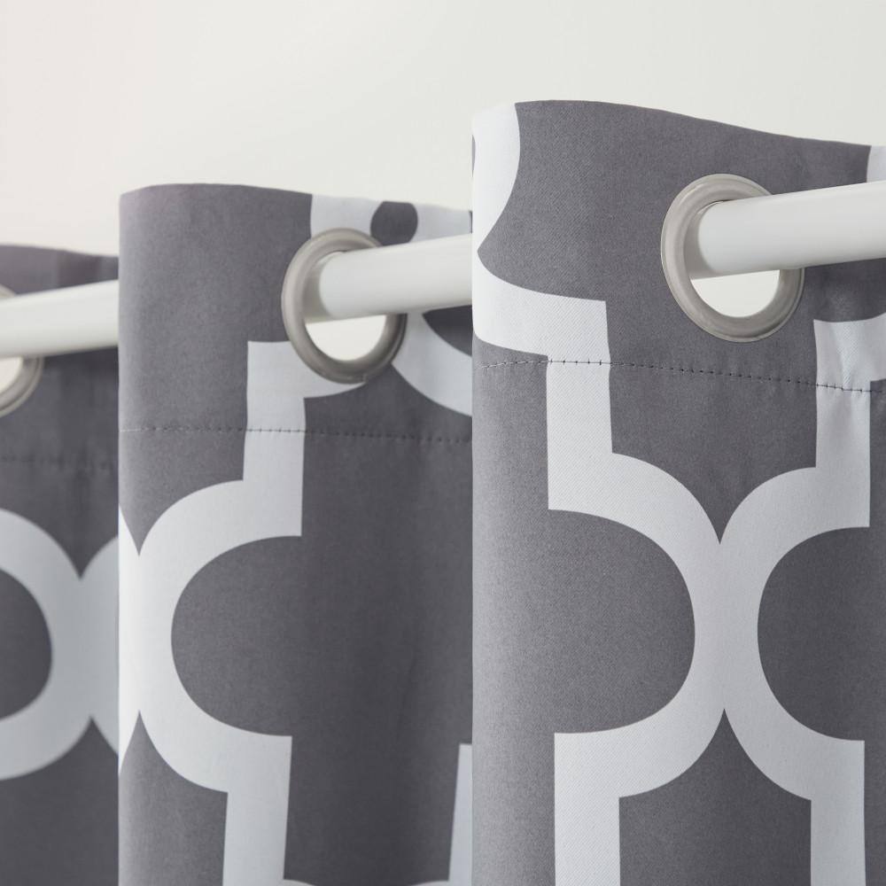 Ironwork Black Pearl Sateen Blackout Grommet Curtain Panels