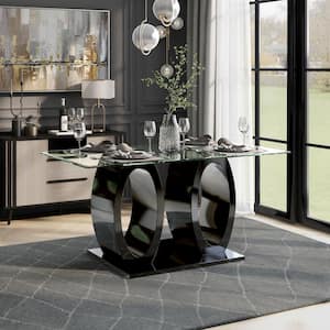 Apollina 63 in. Rectangle Black Glass Dining Table (Seats 6)