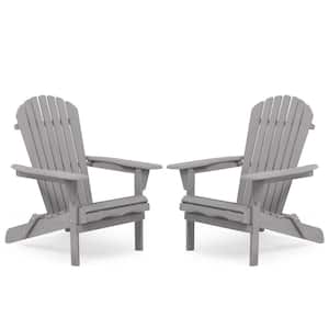 Gray Outdoor Wooden Folding Adirondack Chair Set of 2 Patio Chair for Garden